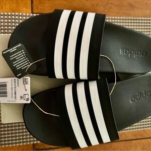 Adidas Adilette Comfort Slides - Black and White Striped Sandals